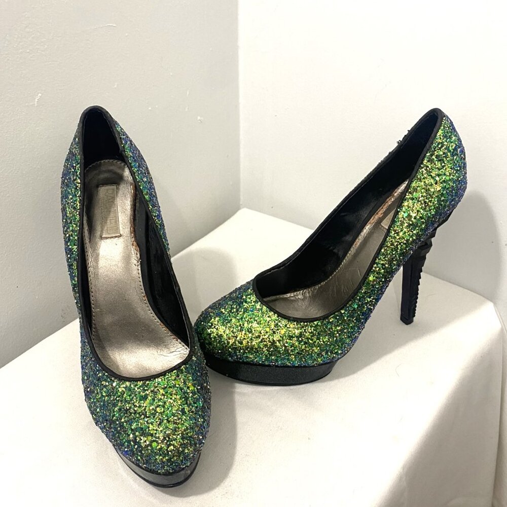 Racheal Roy RFKEEDAN3 Women's Stiletto Green Glitter Sparkle Platform Size 8.5M